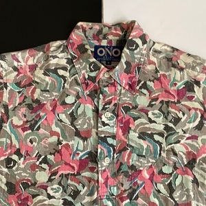 Vintage The Ono Shirt by Liberty House Aloha shirt M, floral print on tan.